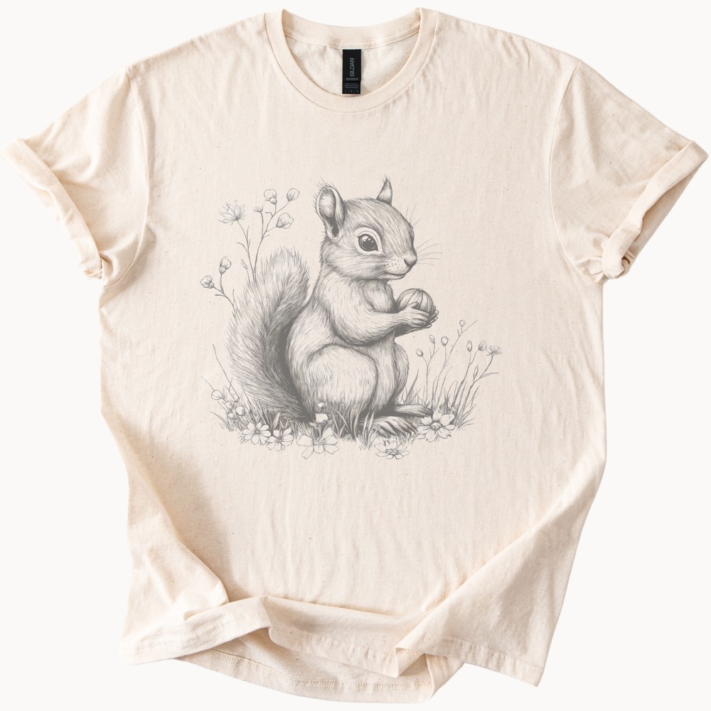 Squirrel with Acorn Woodland Creature Vintage Style Tee